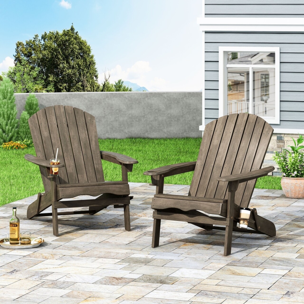 GDFStudio Kandyce Outdoor Acacia Wood Folding Adirondack Chairs (Set of 2)